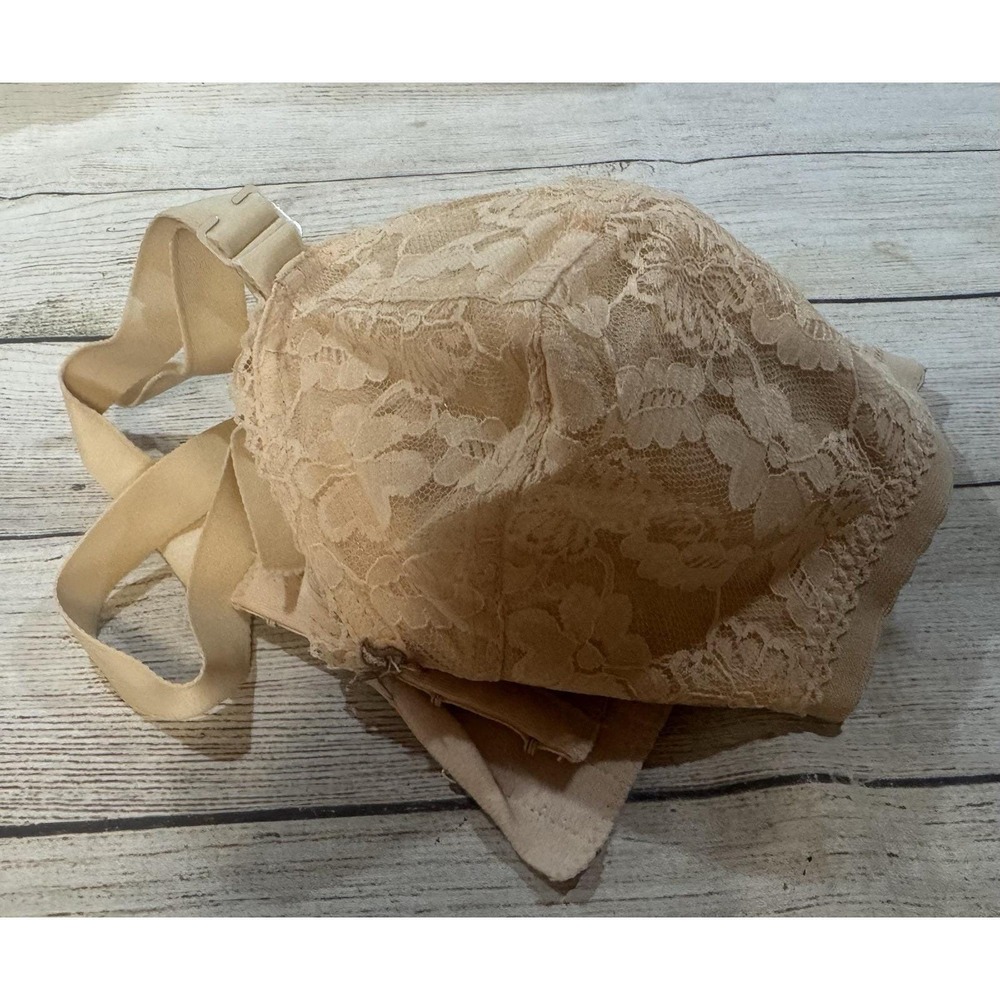 Vtg NOS 34G #708 Cameo Coutures Bullet BRA Beige Lace Torpedo Cone Wireless GH1 - Picture 6 of 6